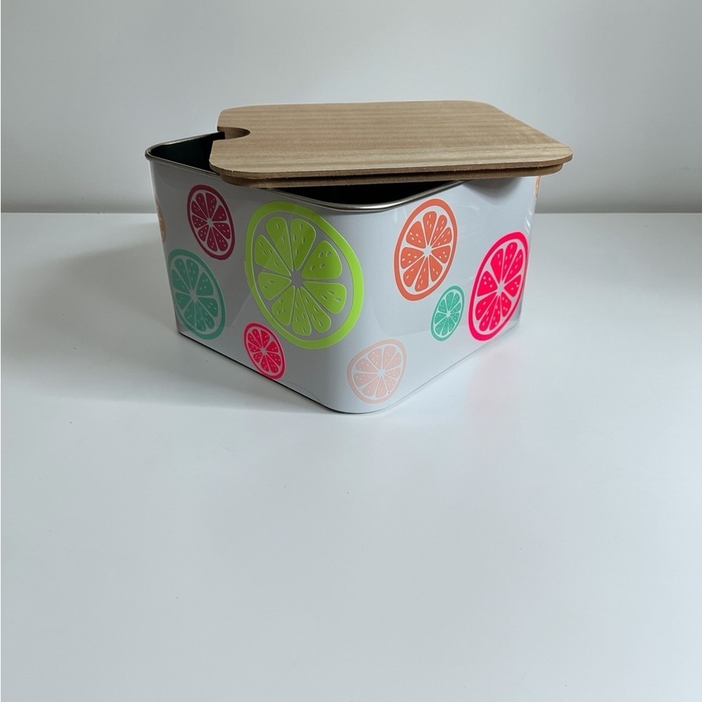 Colorful Citrus Design Storage Tin with Wooden Lid